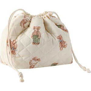 Cotton Quilted Drawstring Makeup Bag with Canvas Lining,Coquette Aesthetic Cute